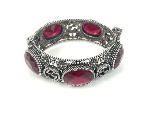 Gucci interlocking G .925 Bangle Sterling Silver Red Gemstone Size 16 - Image 6