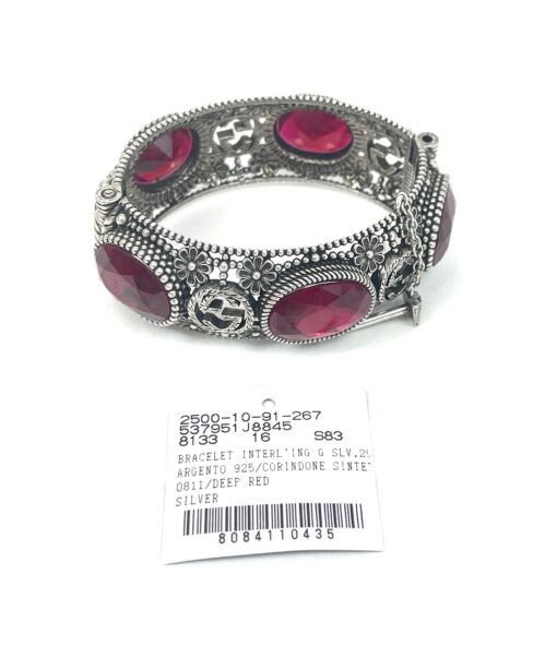 Gucci interlocking G .925 Bangle Sterling Silver Red Gemstone Size 16 - Image 3