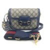 Gucci Supreme Monogram Textured Dollar Calfskin Web Mini Horsebit 1955 Crossbody/Shoulder Bag Beige Blue