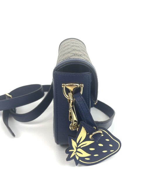 Gucci Supreme Monogram Textured Dollar Calfskin Web Mini Horsebit 1955 Crossbody/Shoulder Bag Beige Blue - Image 21
