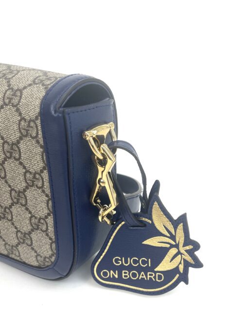 Gucci Supreme Monogram Textured Dollar Calfskin Web Mini Horsebit 1955 Crossbody/Shoulder Bag Beige Blue - Image 15