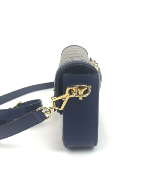 Gucci Supreme Monogram Textured Dollar Calfskin Web Mini Horsebit 1955 Crossbody/Shoulder Bag Beige Blue - Image 20