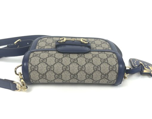 Gucci Supreme Monogram Textured Dollar Calfskin Web Mini Horsebit 1955 Crossbody/Shoulder Bag Beige Blue - Image 16