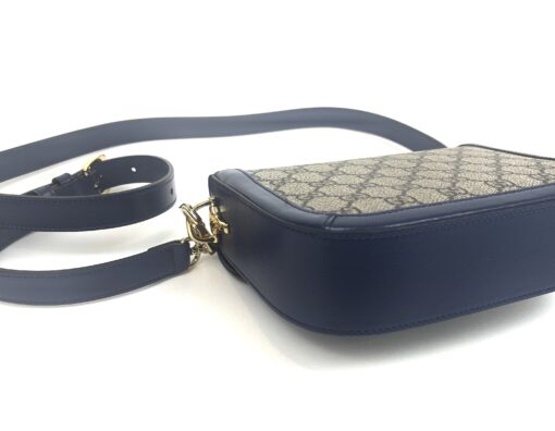 Gucci Supreme Monogram Textured Dollar Calfskin Web Mini Horsebit 1955 Crossbody/Shoulder Bag Beige Blue - Image 18