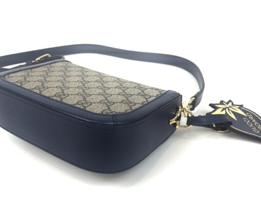 Gucci Supreme Monogram Textured Dollar Calfskin Web Mini Horsebit 1955 Crossbody/Shoulder Bag Beige Blue - Image 17