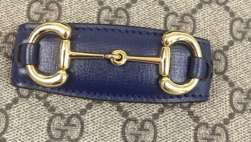 Gucci Supreme Monogram Textured Dollar Calfskin Web Mini Horsebit 1955 Crossbody/Shoulder Bag Beige Blue - Image 14