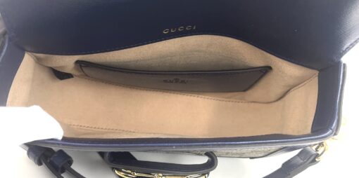 Gucci Supreme Monogram Textured Dollar Calfskin Web Mini Horsebit 1955 Crossbody/Shoulder Bag Beige Blue - Image 7
