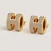 Hermes Mini Pop H Earrings Marron Glace Yellow Gold