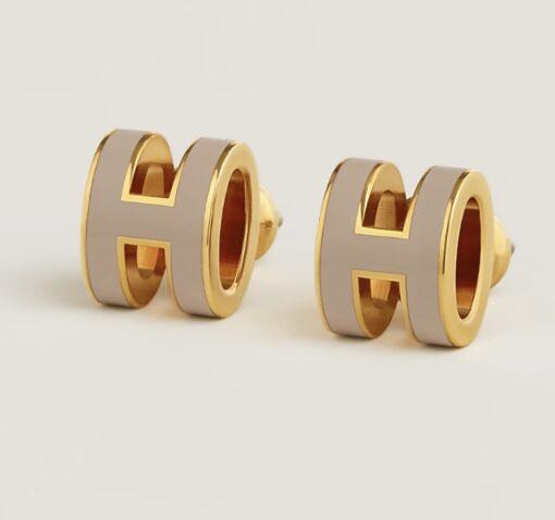 Hermes Mini Pop H Earrings Marron Glace Yellow Gold
