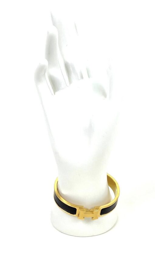 Hermes Clic H Black Glace and Yellow Gold GM Bracelet - Image 3