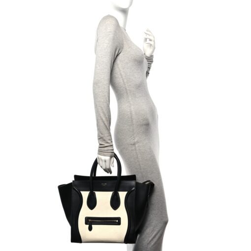 Celine Elephant Calfskin Medium Bi-Color Luggage Black White Satchel - Image 3