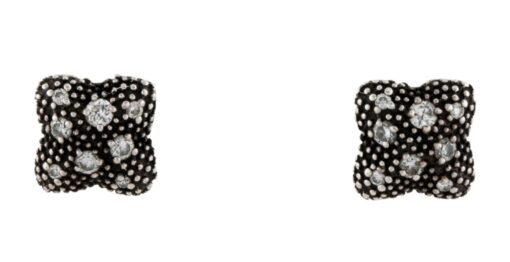 David Yurman Sterling Silver and .12 Natural Diamond Midnight Melange Quatrefoil Studs - Image 8