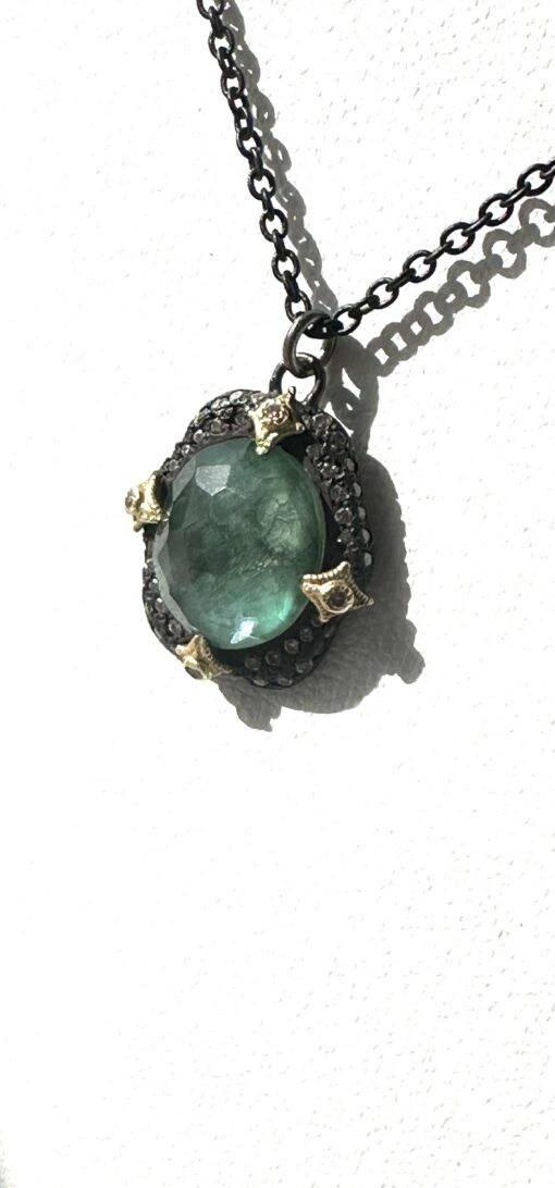 Armenta 16-18" Blackened Sterling Silver and 18k Gold Necklace with Emerald Quartz Gemstone - Image 10