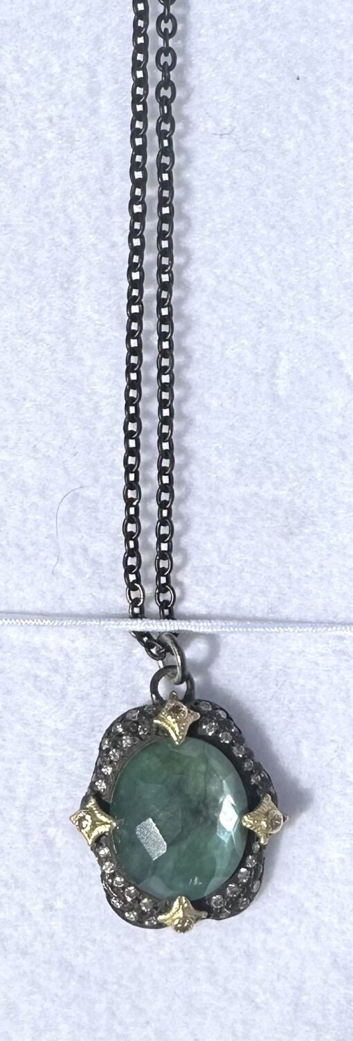 Armenta 16-18" Blackened Sterling Silver and 18k Gold Necklace with Emerald Quartz Gemstone - Image 11