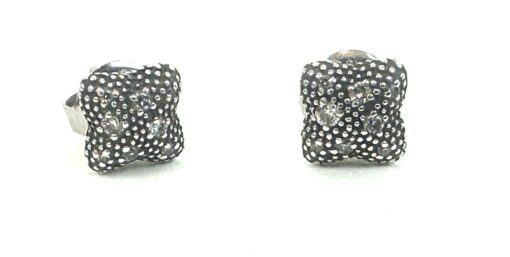 David Yurman Sterling Silver and .12 Natural Diamond Midnight Melange Quatrefoil Studs - Image 10