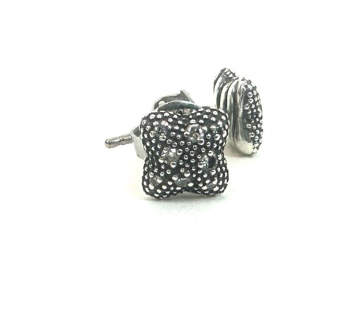 David Yurman Sterling Silver and .12 Natural Diamond Midnight Melange Quatrefoil Studs - Image 5