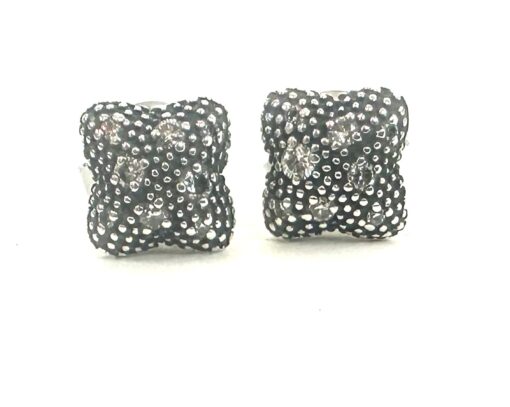 David Yurman Sterling Silver and .12 Natural Diamond Midnight Melange Quatrefoil Studs