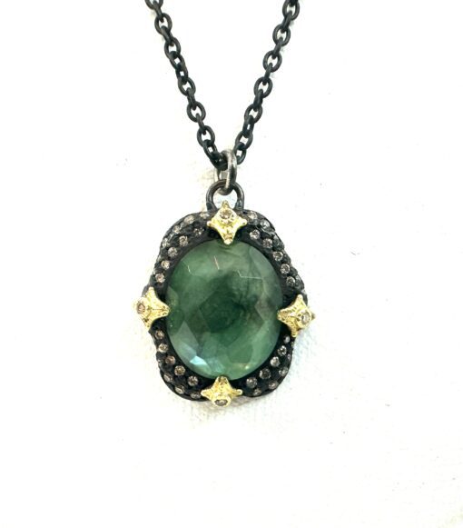 Armenta 16-18" Blackened Sterling Silver and 18k Gold Necklace with Emerald Quartz Gemstone - Image 3