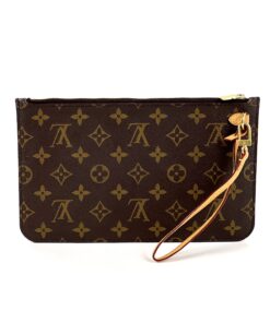 Louis Vuitton Monogram Beige Neverfull Pochette Wristlet