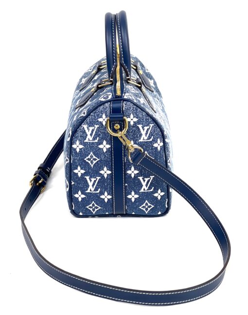 Louis Vuitton Monogram Jacquard Denim Speedy Bandouliere 25 Bleu - Image 8