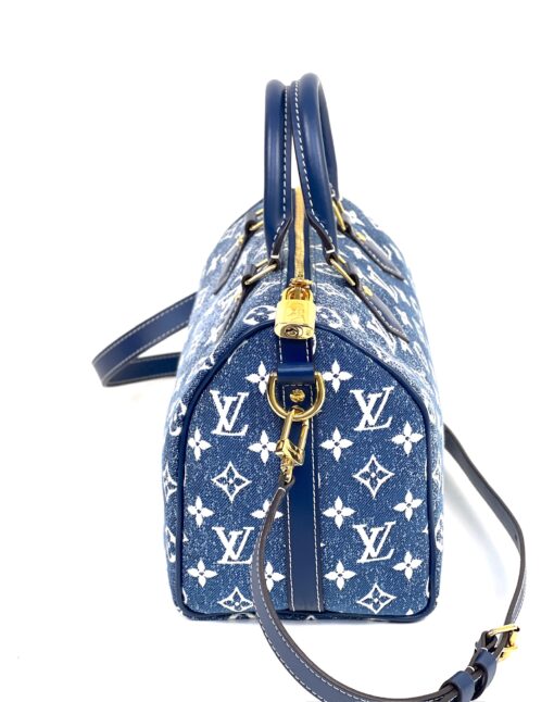 Louis Vuitton Monogram Jacquard Denim Speedy Bandouliere 25 Bleu - Image 9