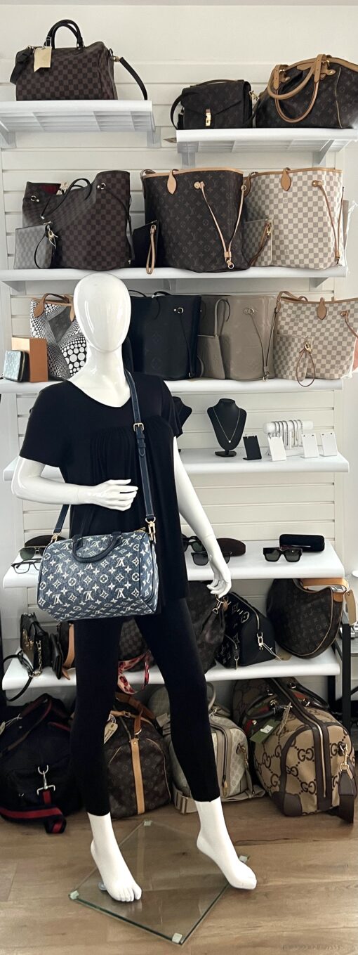 Louis Vuitton Monogram Jacquard Denim Speedy Bandouliere 25 Bleu - Image 3
