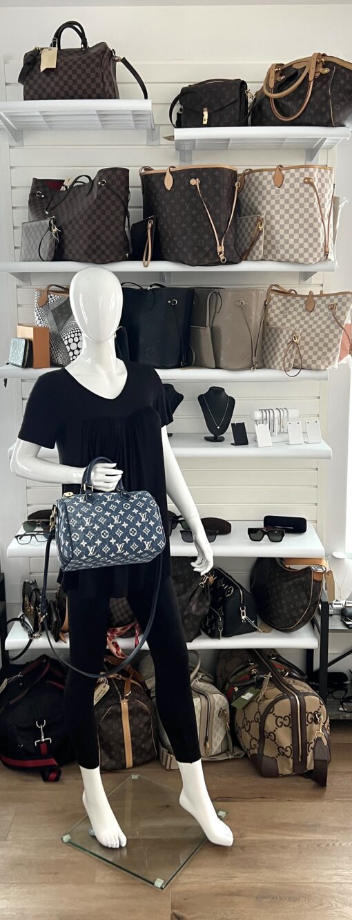 Louis Vuitton Monogram Jacquard Denim Speedy Bandouliere 25 Bleu - Image 2