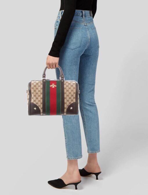 Gucci Medium Boston Web Bee Satchel Crossbody - Image 3