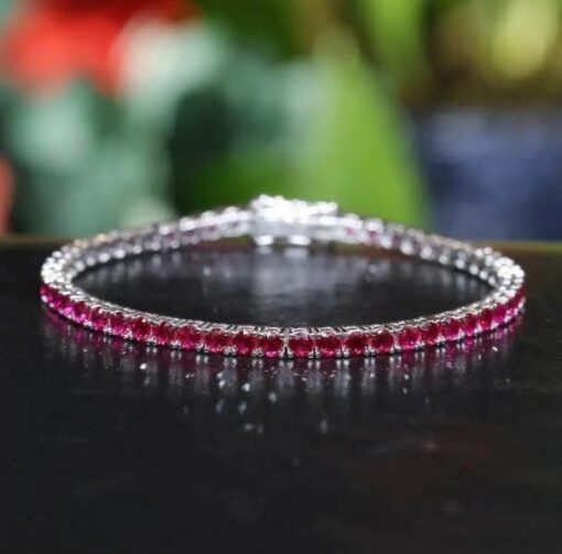 Ruby Natural Gemstone 3mm .925 Tennis Bracelet 7.5"
