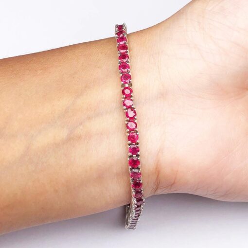 Ruby Natural Gemstone 3mm .925 Tennis Bracelet 7.5" - Image 3