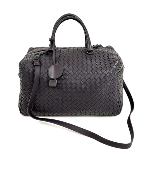 BOTTEGA VENETA Purple Intrecciato Woven Nappa Leather New Boston Medium Top Handle Bag