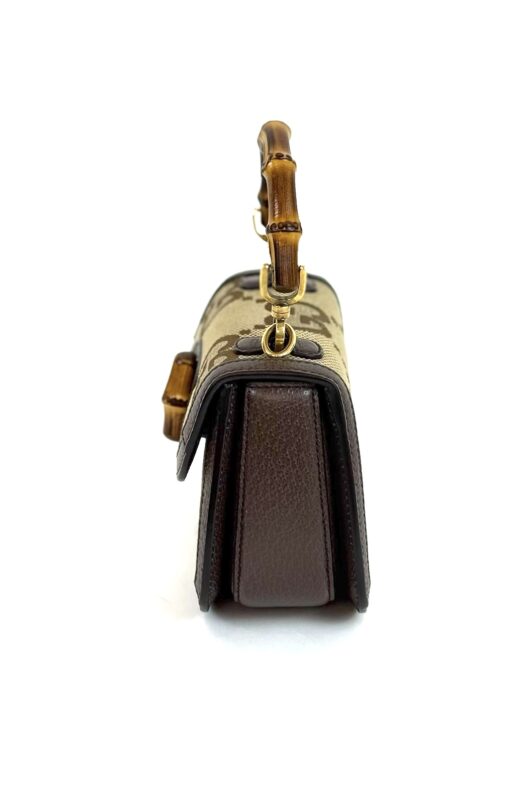 Gucci Monogram Jumbo GG Textured Dollar Calfskin Web Mini Bamboo 1947 Top Handle Bag Camel Ebony New Acero - Image 10