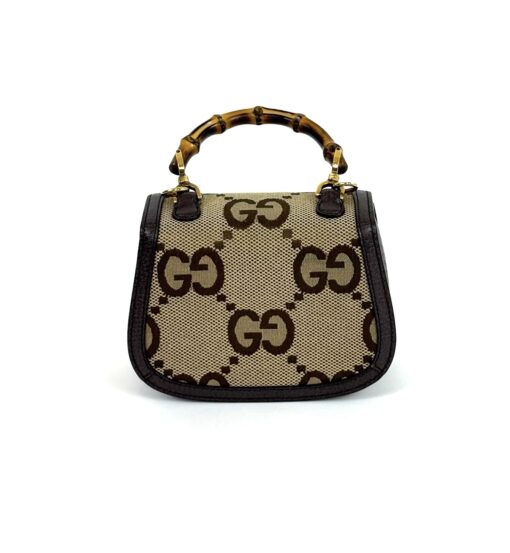 Gucci Monogram Jumbo GG Textured Dollar Calfskin Web Mini Bamboo 1947 Top Handle Bag Camel Ebony New Acero - Image 6