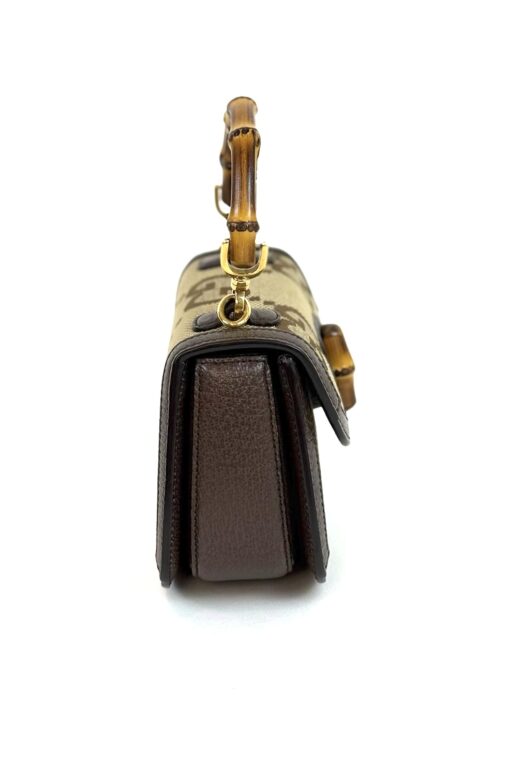 Gucci Monogram Jumbo GG Textured Dollar Calfskin Web Mini Bamboo 1947 Top Handle Bag Camel Ebony New Acero - Image 11