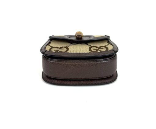 Gucci Monogram Jumbo GG Textured Dollar Calfskin Web Mini Bamboo 1947 Top Handle Bag Camel Ebony New Acero - Image 15