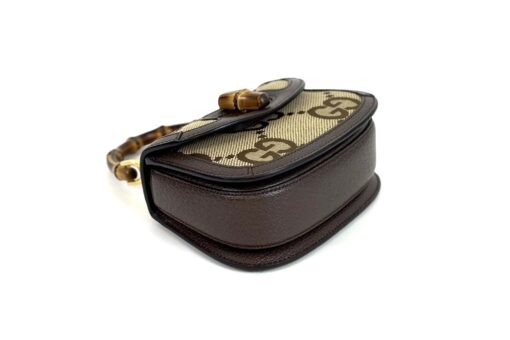 Gucci Monogram Jumbo GG Textured Dollar Calfskin Web Mini Bamboo 1947 Top Handle Bag Camel Ebony New Acero - Image 14