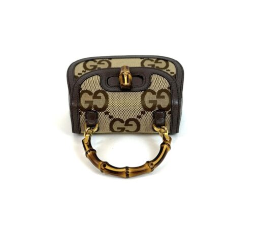 Gucci Monogram Jumbo GG Textured Dollar Calfskin Web Mini Bamboo 1947 Top Handle Bag Camel Ebony New Acero - Image 13