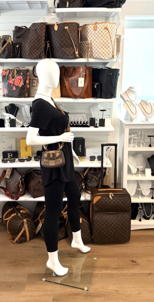 Gucci Monogram Jumbo GG Textured Dollar Calfskin Web Mini Bamboo 1947 Top Handle Bag Camel Ebony New Acero - Image 2