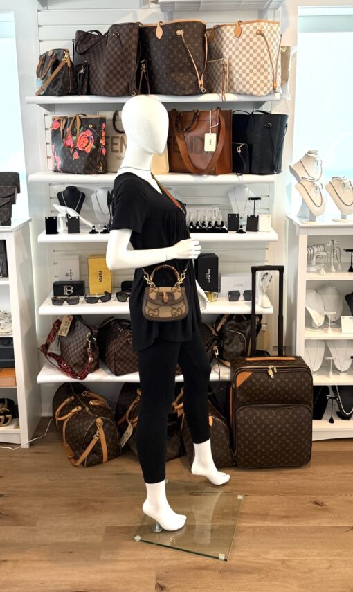 Gucci Monogram Jumbo GG Textured Dollar Calfskin Web Mini Bamboo 1947 Top Handle Bag Camel Ebony New Acero - Image 5