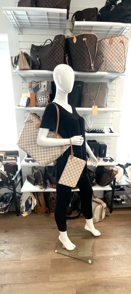 Louis Vuitton Damier Azur Canvas Neverfull MM Rose Ballerine with Pochette - Image 2