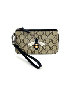 Gucci Supreme Monogram Bee Print Wrist Pouch Black