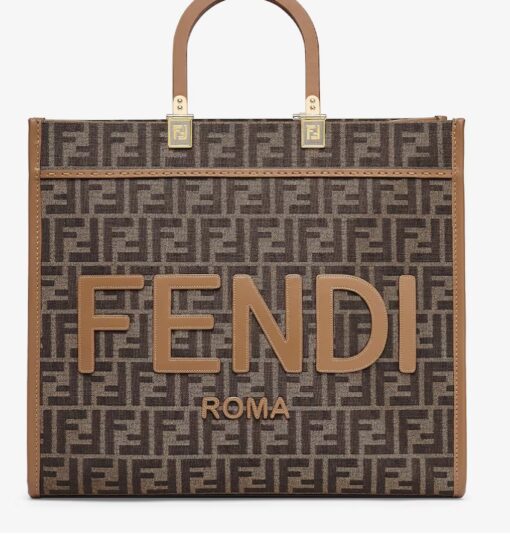 Fendi Sunshine Medium Brown FF Jacquard Fabric Shopper - Image 2