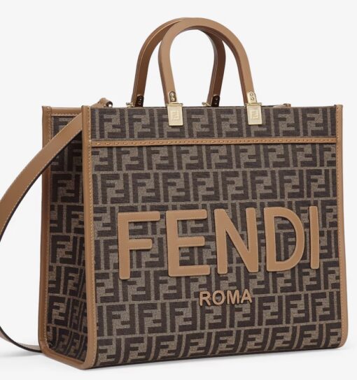 Fendi Sunshine Medium Brown FF Jacquard Fabric Shopper