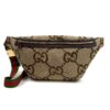 Gucci Monogram Jumbo GG Textured Dollar Calfskin Web Belt Bag Camel Ebony New Acero