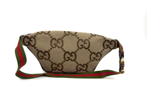 Gucci Monogram Jumbo GG Textured Dollar Calfskin Web Belt Bag Camel Ebony New Acero - Image 5