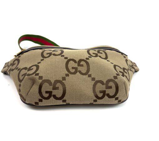 Gucci Monogram Jumbo GG Textured Dollar Calfskin Web Belt Bag Camel Ebony New Acero - Image 12