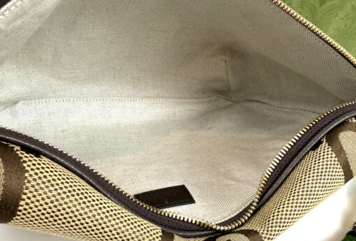 Gucci Monogram Jumbo GG Textured Dollar Calfskin Web Belt Bag Camel Ebony New Acero - Image 6