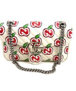 Gucci Calfskin Monogram Matelasse Diagonal GG Apple Small GG Marmont Shoulder Bag Ivory