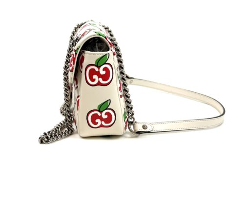 Gucci Calfskin Monogram Matelasse Diagonal GG Apple Small GG Marmont Shoulder Bag Ivory - Image 8