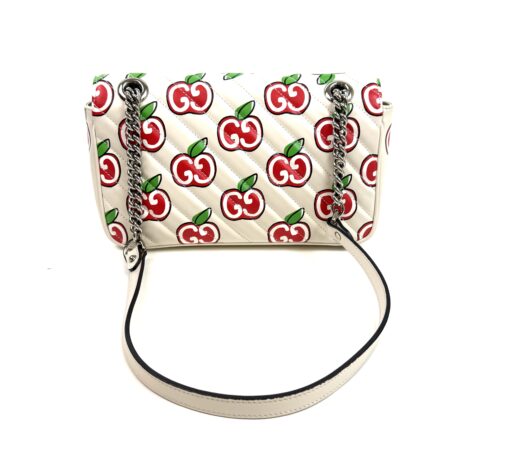 Gucci Calfskin Monogram Matelasse Diagonal GG Apple Small GG Marmont Shoulder Bag Ivory - Image 5